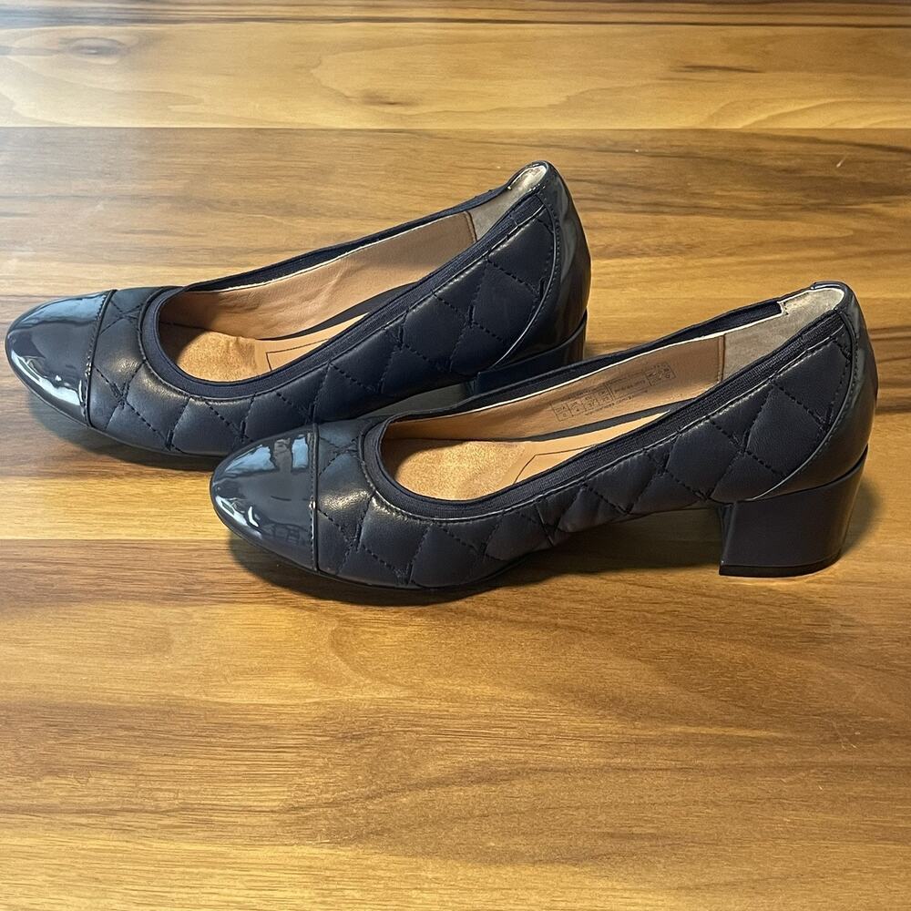 Vionic Ruby Blue Quilted Leather Block Heel Pumps Shoes Size 6 Quiet Luxury - Picture 3 of 10
